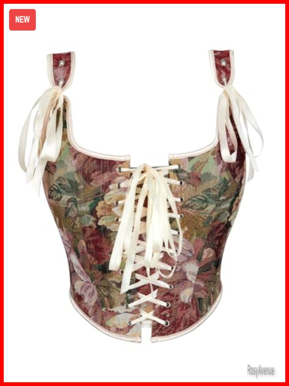Floral Corset Top Overbust Bustier Lace-Up Boned Renaissance Fashion Vest